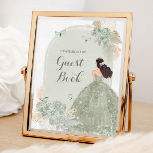 Boho Sage Green Quinceañera Guest Book