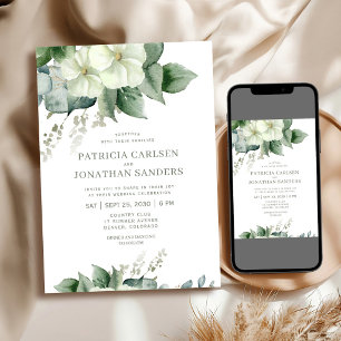 Boho sage green rustic floral botanical wedding invitation