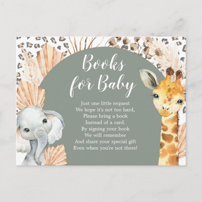 Boho Sage Green Safari Oh Boy Books For Baby Invitation Postcard (Front)