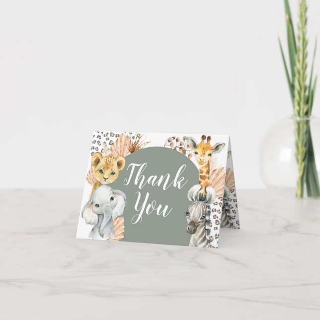 Boho Sage Green Safari Oh Boy Folded Card (Front)