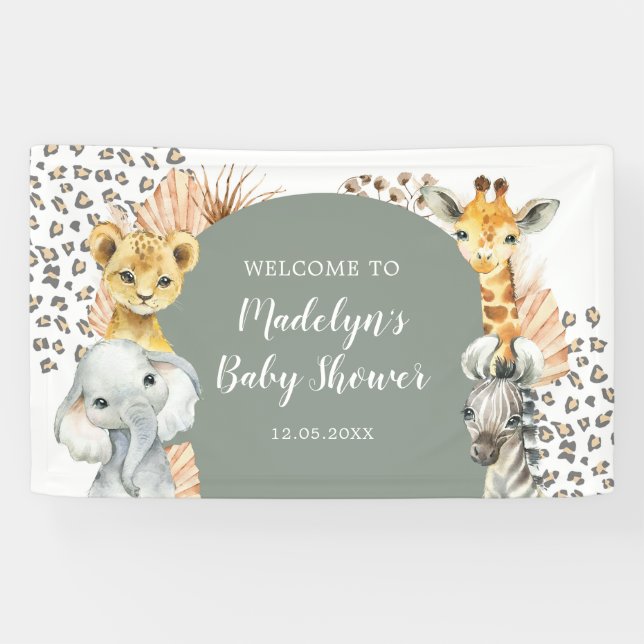 Boho Sage Green Safari Oh Boy Large Banner (Horizontal)