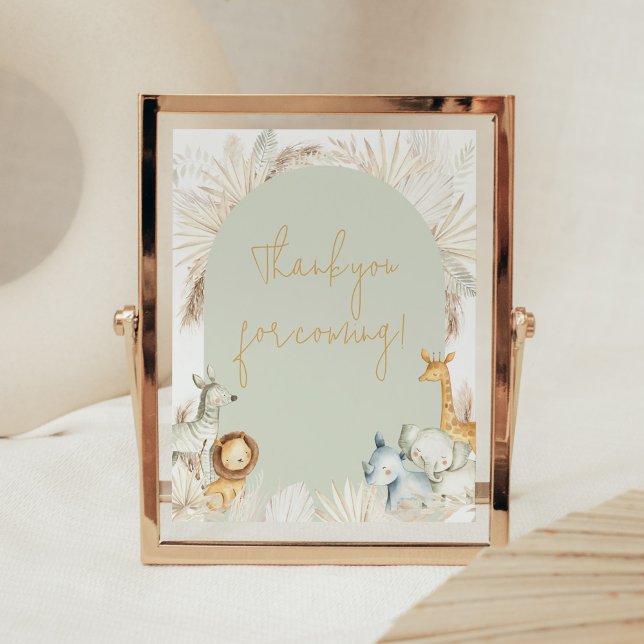 Boho Sage Green Safari Thank you for Coming Poster (Hello Baby Safari Baby Shower  Thank you for Coming Sign)