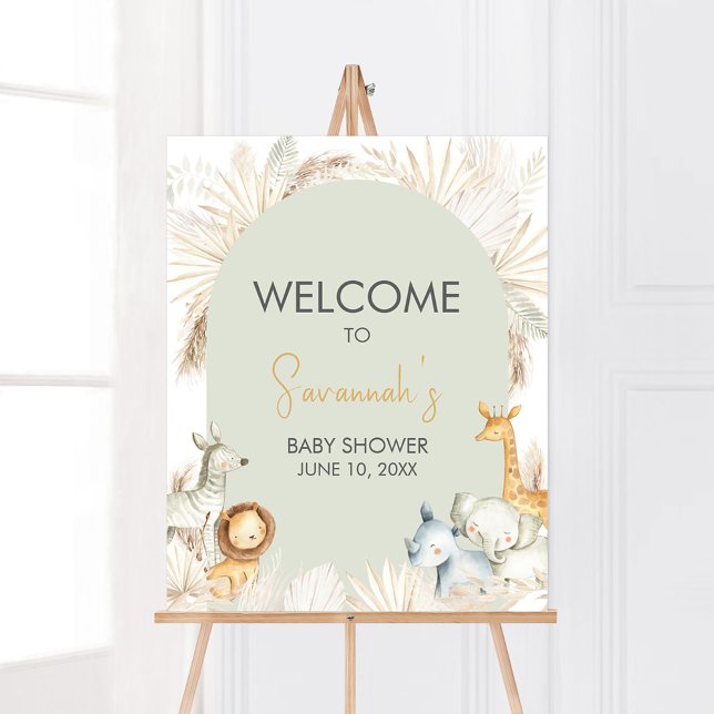 Boho Sage Green Safari Welcome Poster (Hello Baby Safari Baby Shower  Welcome Sign)