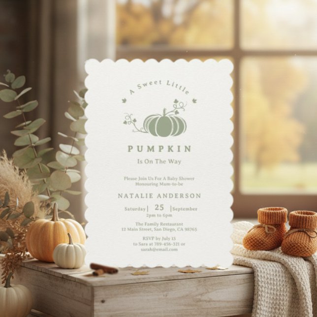 Boho Sage Green Sweet Little Pumpkin Baby Shower Invitation (Boho Sage Green Sweet Little Pumpkin Baby Shower Invitation)