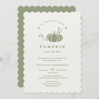 Boho Sage Green Sweet Little Pumpkin Baby Shower Invitation
