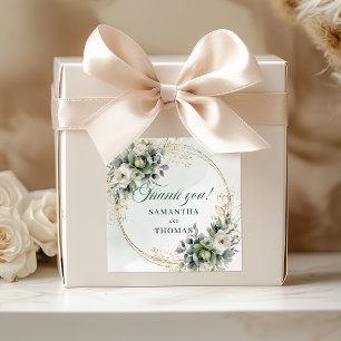 Boho Sage Green Thank You Favour Box Stickers Gold