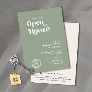 Boho Sage Green Typography Business Open House Invitation