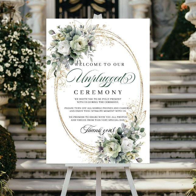 Boho Sage Green Unplugged Ceremony Sign Poster (Boho Sage Green Unplugged Ceremony Sign Poster)