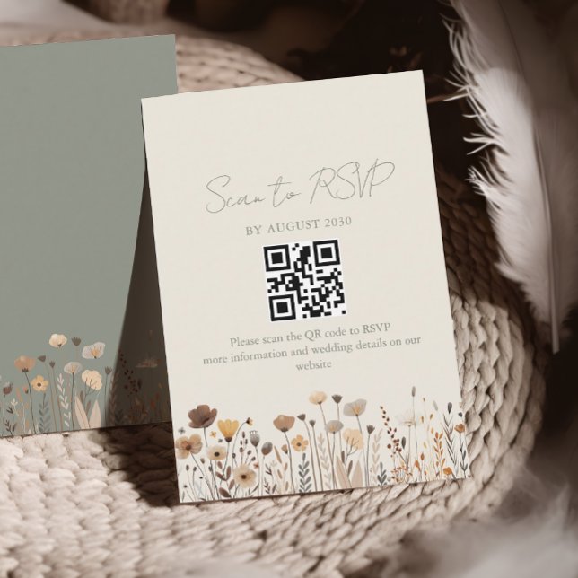 Boho Sage Green Wedding QR Code RSVP Card (Creator Uploaded)