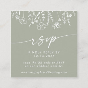 Boho Sage Green Wildflower Wedding QR Code RSVP  Enclosure Card