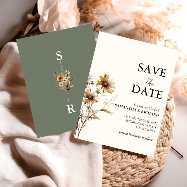 Boho Sage Green Wildflower Wedding Save The Date Invitation (Creator Uploaded)