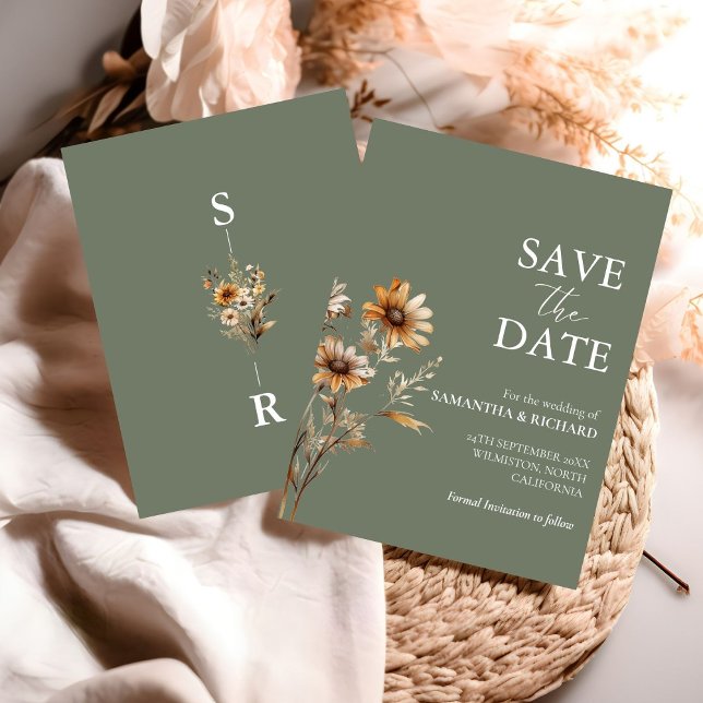 Boho Sage Green Wildflower Wedding Save The Date Invitation (Creator Uploaded)