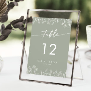 Boho Sage Green Wildflower Wedding Table Numbers