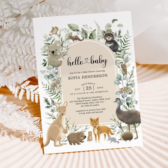 Boho Sage Greenery Australian Animals Baby Shower  Invitation (Creator Uploaded)