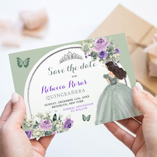 Boho Sage Purple Floral Quinceañera Save The Date Invitation (Creator Uploaded)