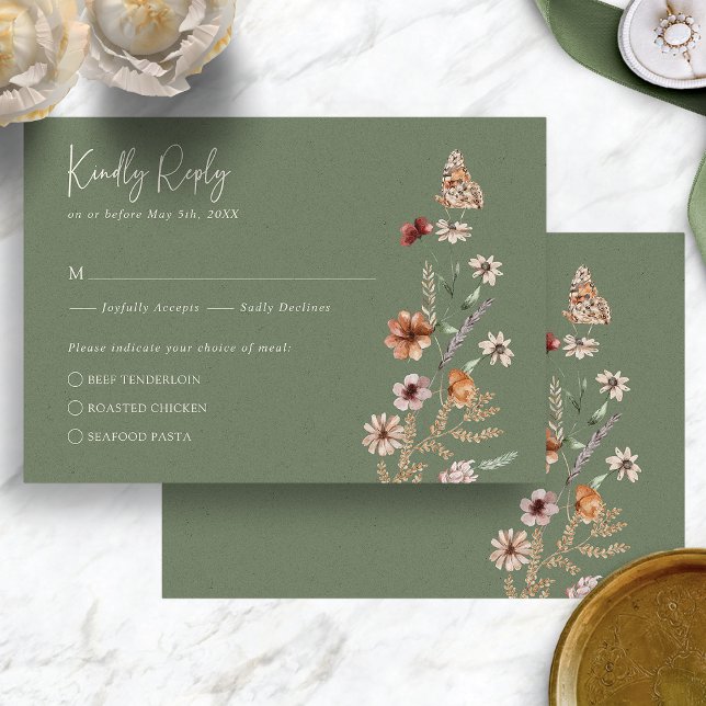 Boho Sage RSVP Card (Boho Sage Green Floral with Butterfly RSVP Card by Painted Paperie
)