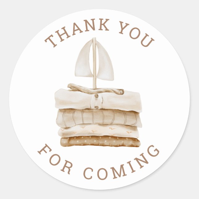 Boho Sailboat Thank You | Baby Shower or Birthday Classic Round Sticker (Front)