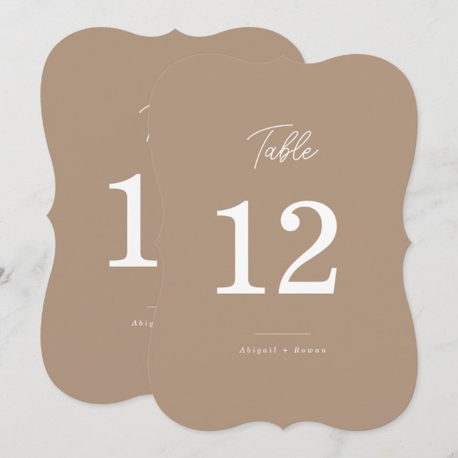 Boho Sand Die Cut Script Wedding Table Number (Front/Back)