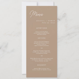 Boho Sand Minimalist Script Long Wedding Menu Card