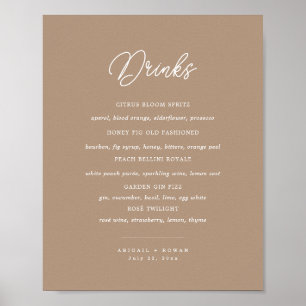 Boho Sand Minimalist Script Wedding Bar Menu Sign