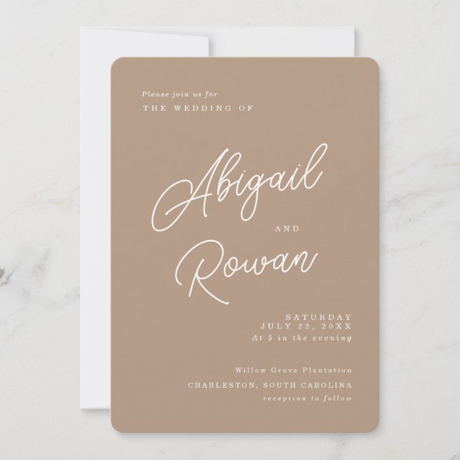 Boho Sand Minimalist Script Wedding Invitation (Front)