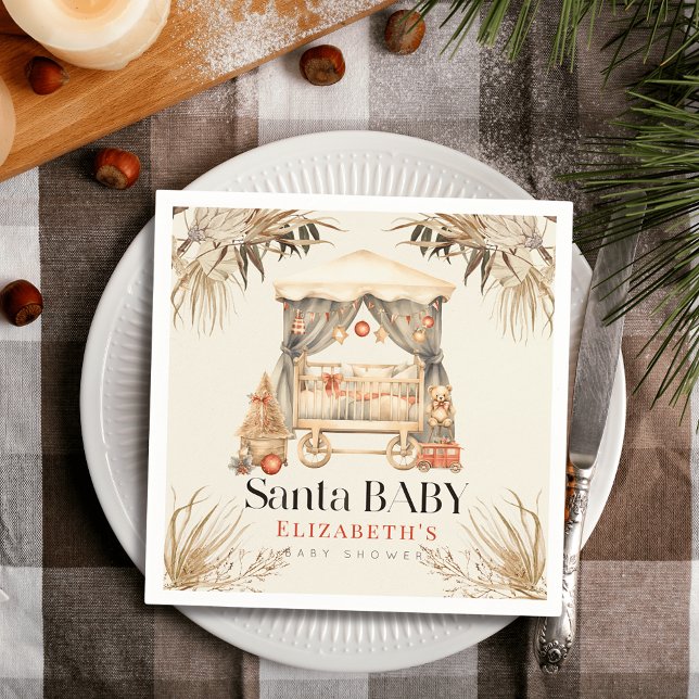 Boho Santa Baby Christmas Holiday Crib Baby Shower Napkin (Creator Uploaded)