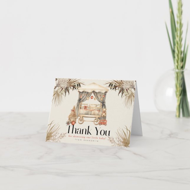 Boho Santa Baby Christmas Holiday Crib Baby Shower Thank You Card (Front)