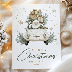 Boho Santa Car Watercolor Christmas Holiday Card