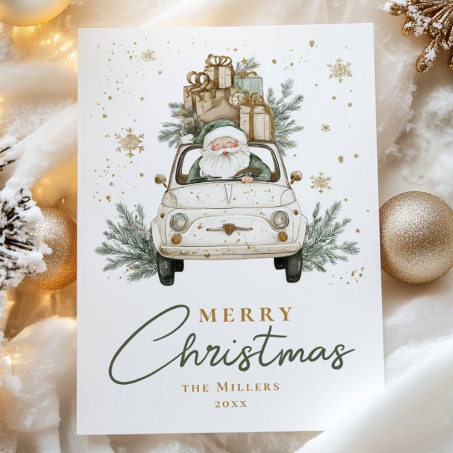 Boho Santa Car Watercolor Christmas Holiday Card (Creator Uploaded)