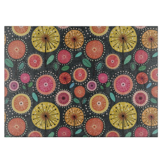 Boho Scandi folk floral Cutting Board (Front)