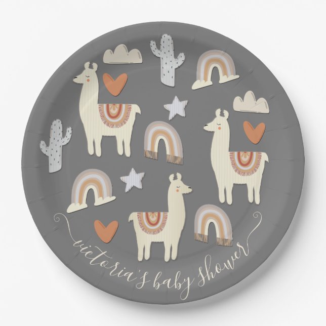 Boho Scandi Mobile Baby Shower paper plates (Front)