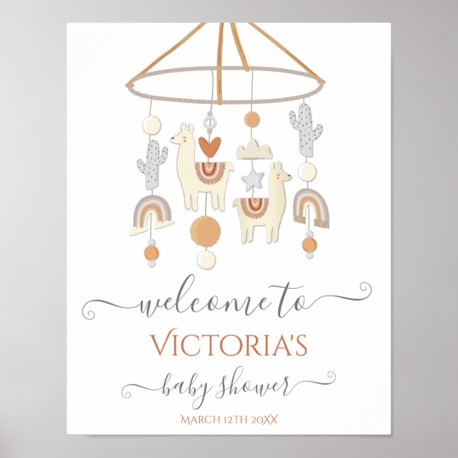 Boho Scandi Mobile Baby Shower Welcome Sign (Front)