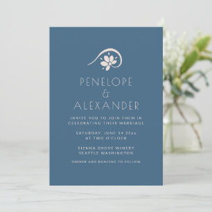 Boho Scandinavian Blue Floral Wedding Invitation