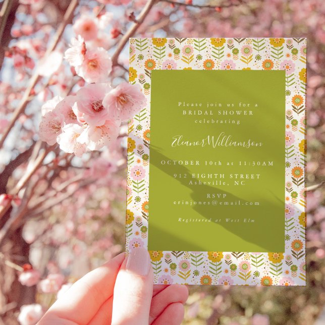 Boho Scandinavian Green Flowers Bridal Shower Invitation (Creator Uploaded)