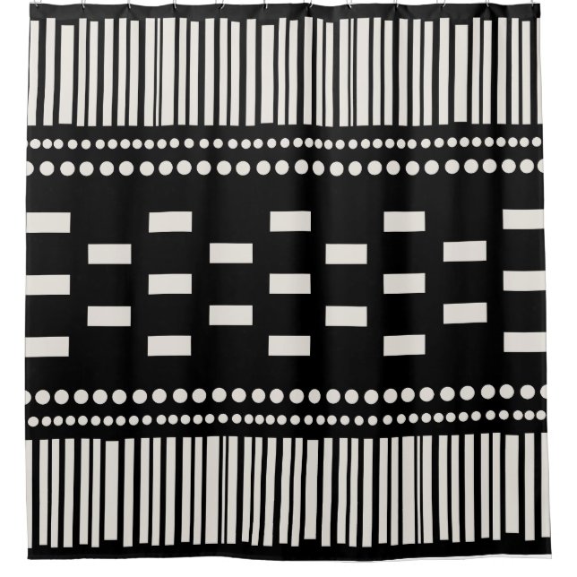 Boho Scandinavian Lines Dots Black White Shower Curtain (Front)