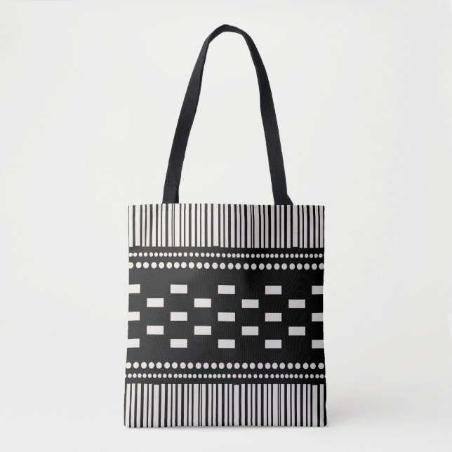 Boho Scandinavian Lines Dots Black White Tote Bag (Front)