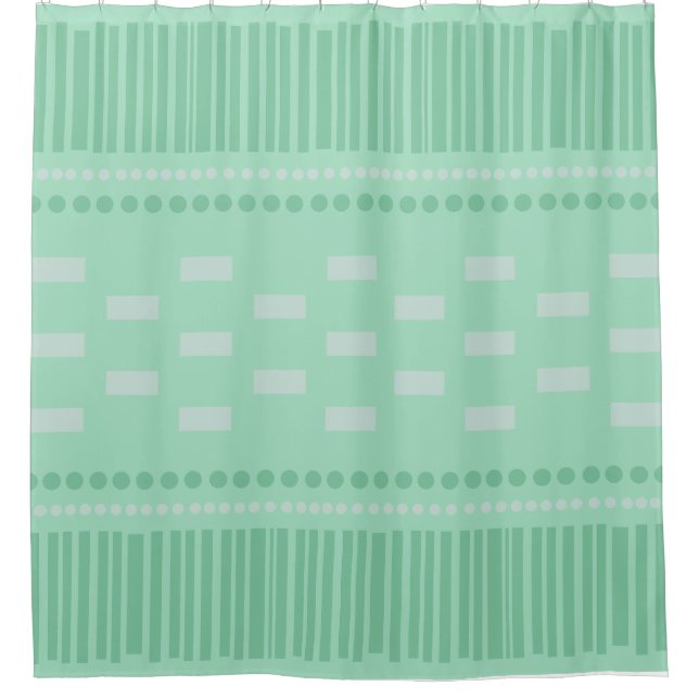 Boho Scandinavian Lines Dots Mint Green Shower Curtain (Front)