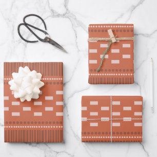 Boho Scandinavian Lines Dots Rust Wrapping Paper Sheet