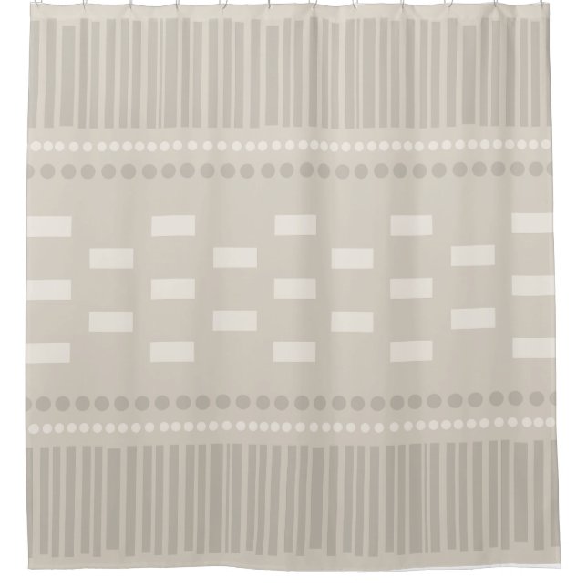 Boho Scandinavian Lines Dots Taupe Shower Curtain (Front)
