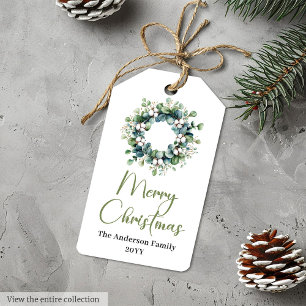 Boho Scandinavian Pine Wreath Xmas Gift Tag