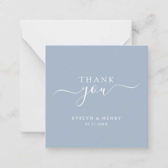 Boho Script Dusty Blue Wedding Budget Thank You Card (Front)
