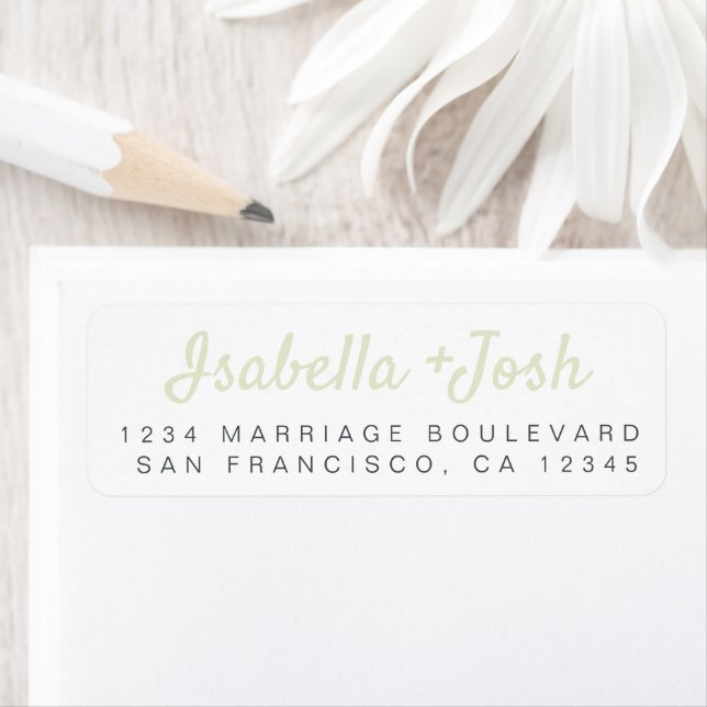 Boho Script Green White Wedding Return Address (Insitu)