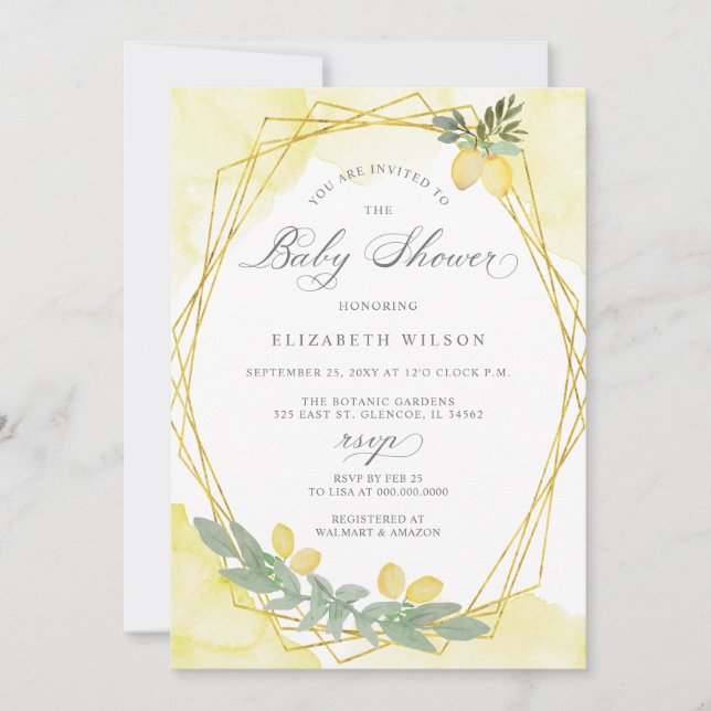 Boho Script Lemon Citrus Summer Baby Shower Invitation (Front)