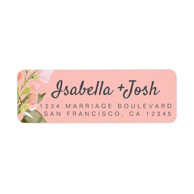 Boho Script Pink Floral Wedding Return Address (Front)