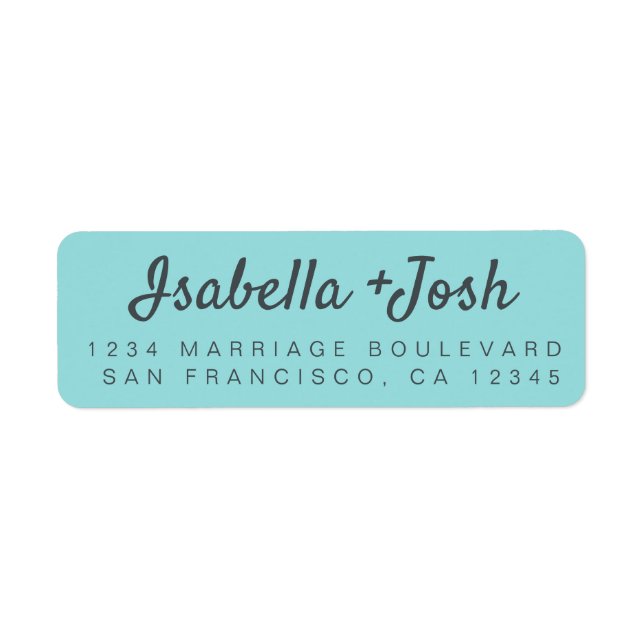 Boho Script Turquoise Wedding Return Address (Front)