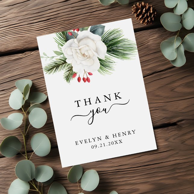 Boho Script Typography Evergreen Wedding Thank You Card (Creator Uploaded)