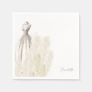 Boho Script Wedding Dress Bridal Shower Cocktail Napkin