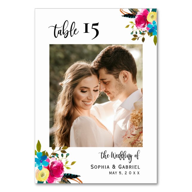 Boho Script Wedding Table Numbers Double Sided (Front)