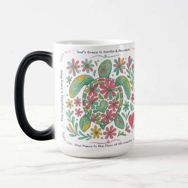 Boho Sea Turtle Christian, 11 or 15oz, Pink/Green Magic Mug (Left)