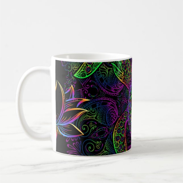 Boho Sea Turtle: Psychedelic Mandala Pattern Coffee Mug (Left)